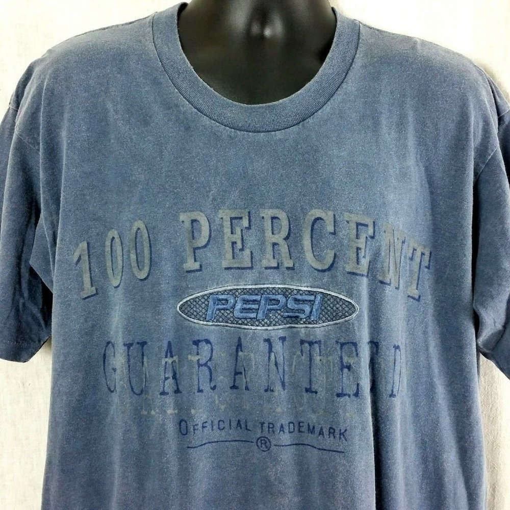 Pepsi 100 Percent Satisfaction Official Trademark Blue Mens Large XL Tee Shirt